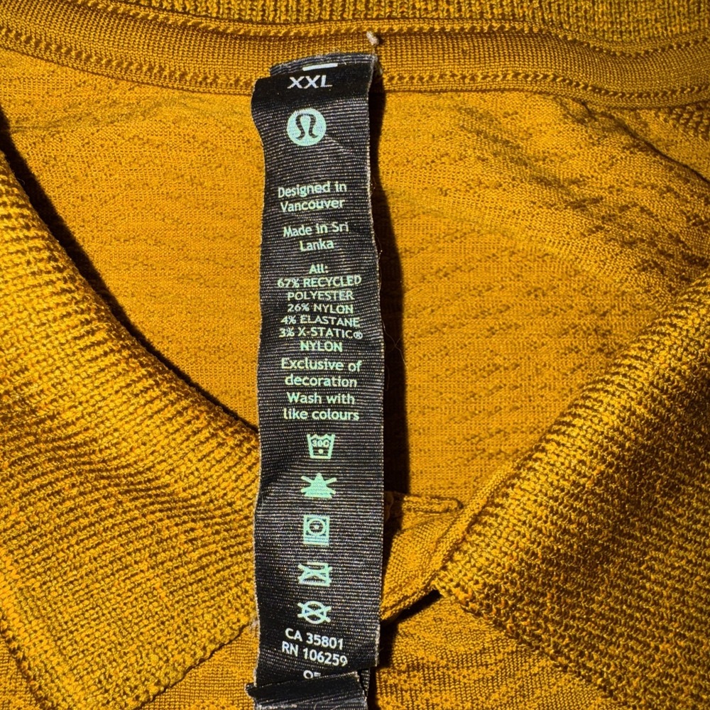 Lululemon Men's Yellow‎ Gold Metal Vent Tech Polo 2.0 Texture Size XXL 2XL - Picture 7 of 11